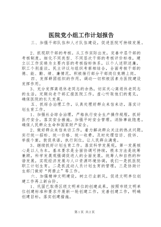 医院党小组工作计划报告