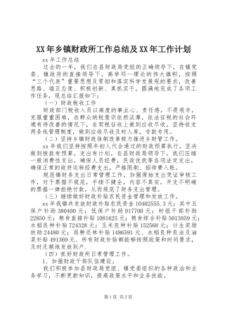 XX年乡镇财政所工作总结及XX年工作计划_1