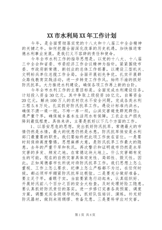 XX市水利局XX年工作计划