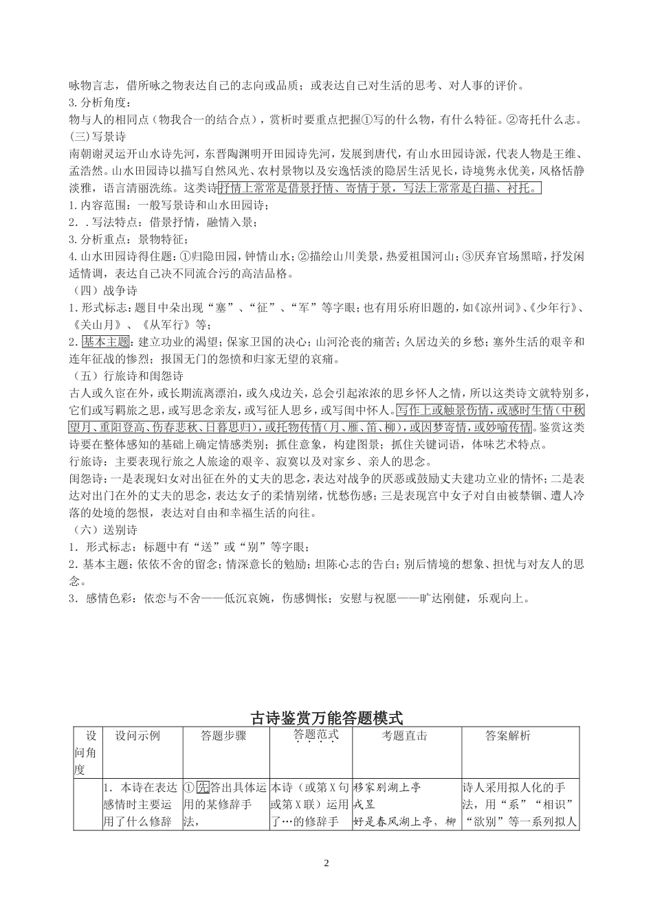 古诗鉴赏万能答题模式_第2页