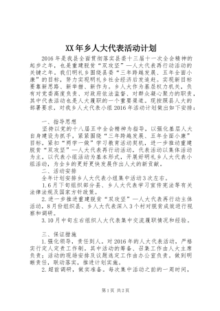 XX年乡人大代表活动计划