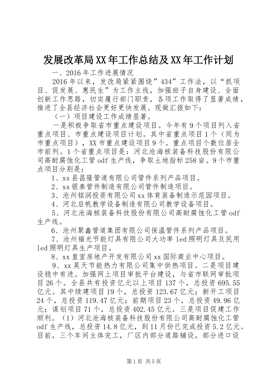 发展改革局XX年工作总结及XX年工作计划_第1页
