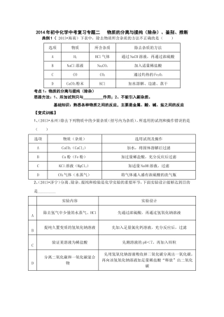 2014年初中化学中考复习专题二物质的分离与提纯