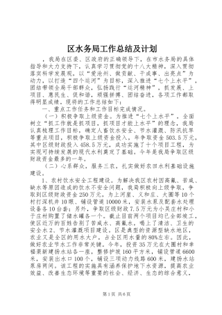 区水务局工作总结及计划