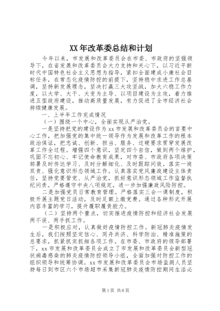 XX年改革委总结和计划