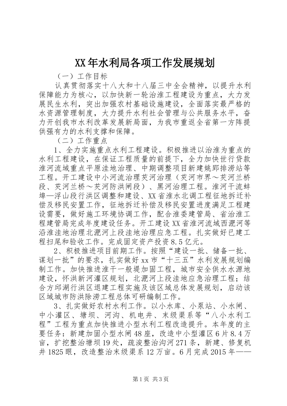 XX年水利局各项工作发展规划_第1页