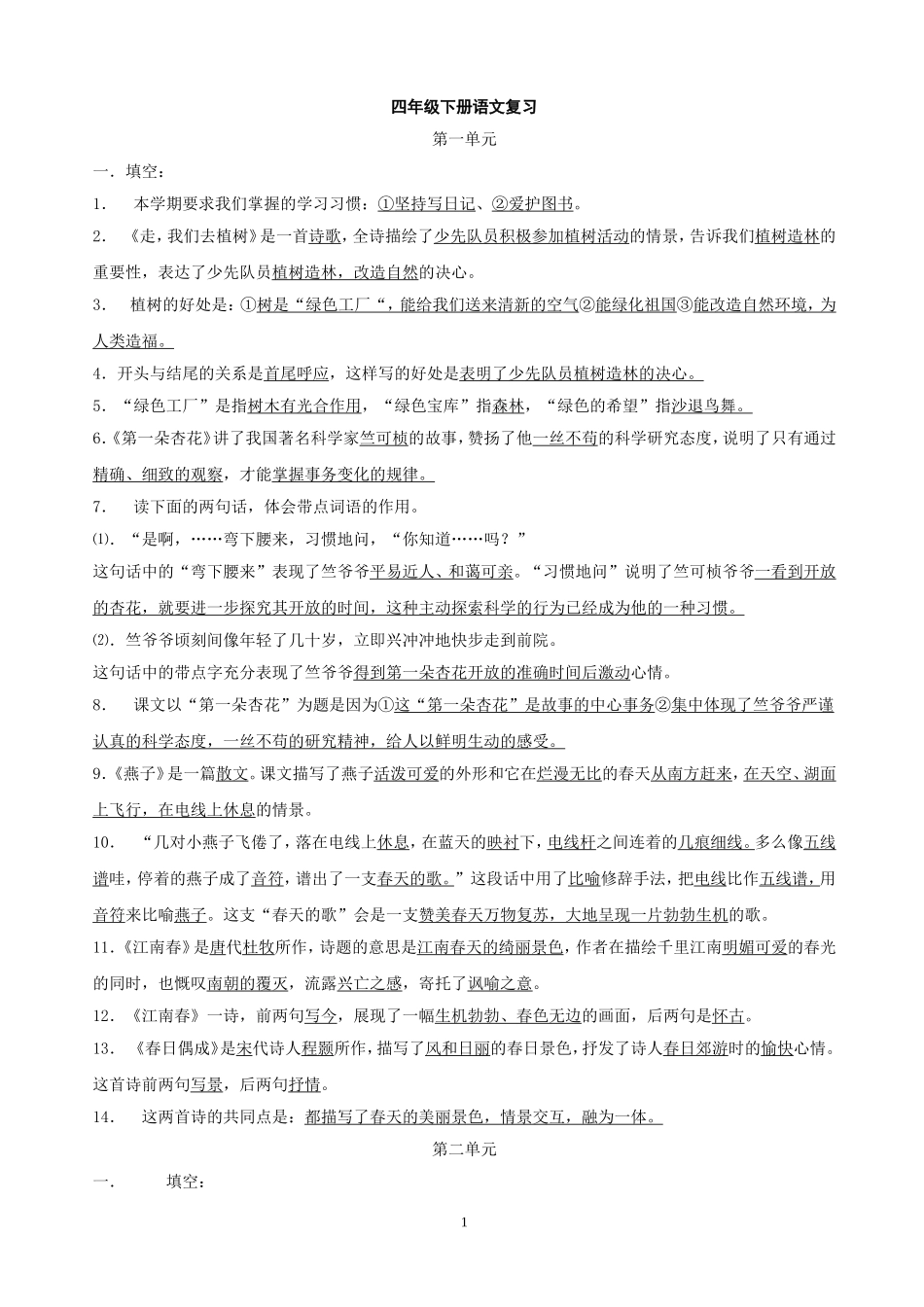 苏教版四年级下册语文复习资料_第1页