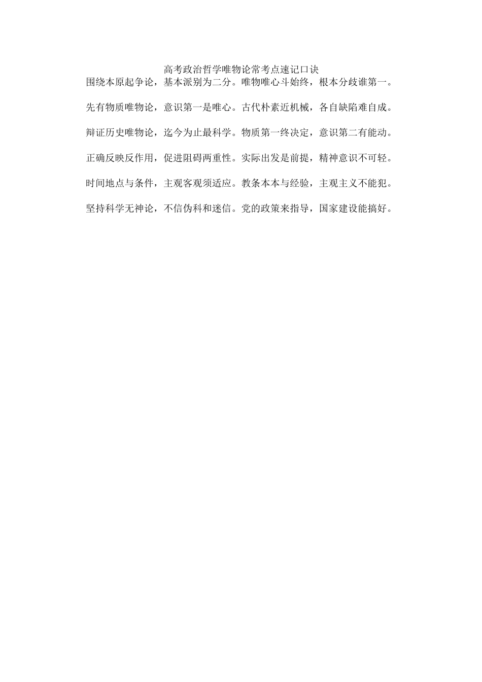 高考政治哲学唯物论常考点速记口诀_第1页
