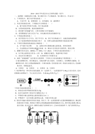 2015年武汉元月调考化学试题(WORD版)