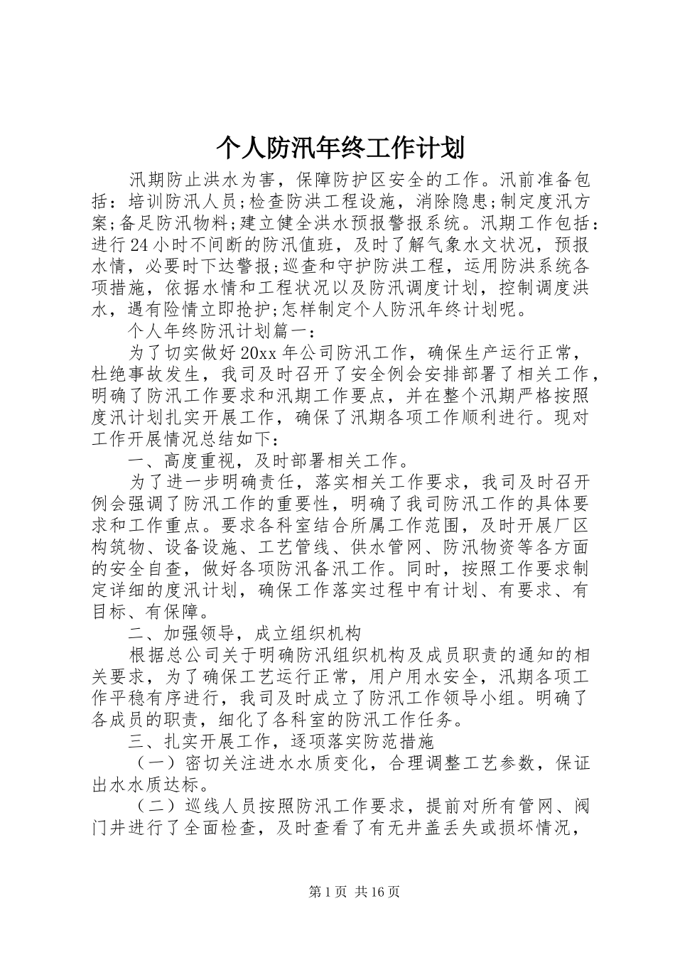 个人防汛年终工作计划_第1页