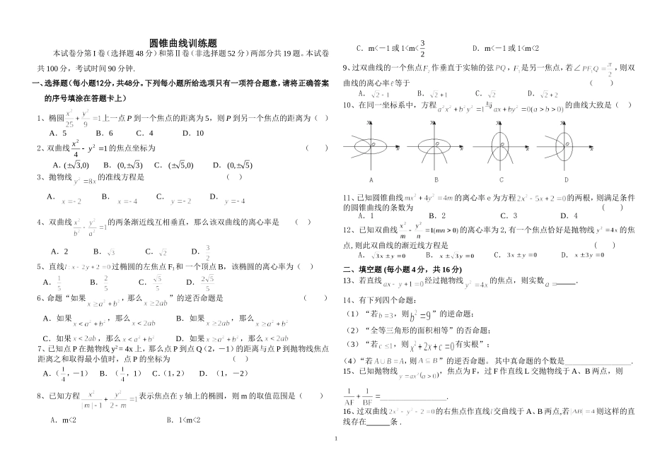 圆锥曲线训练题_第1页