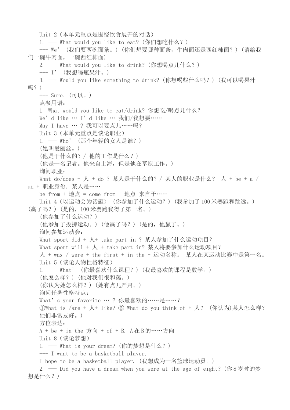 六年级下册单元重点句型_第3页
