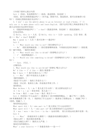 六年级下册单元重点句型