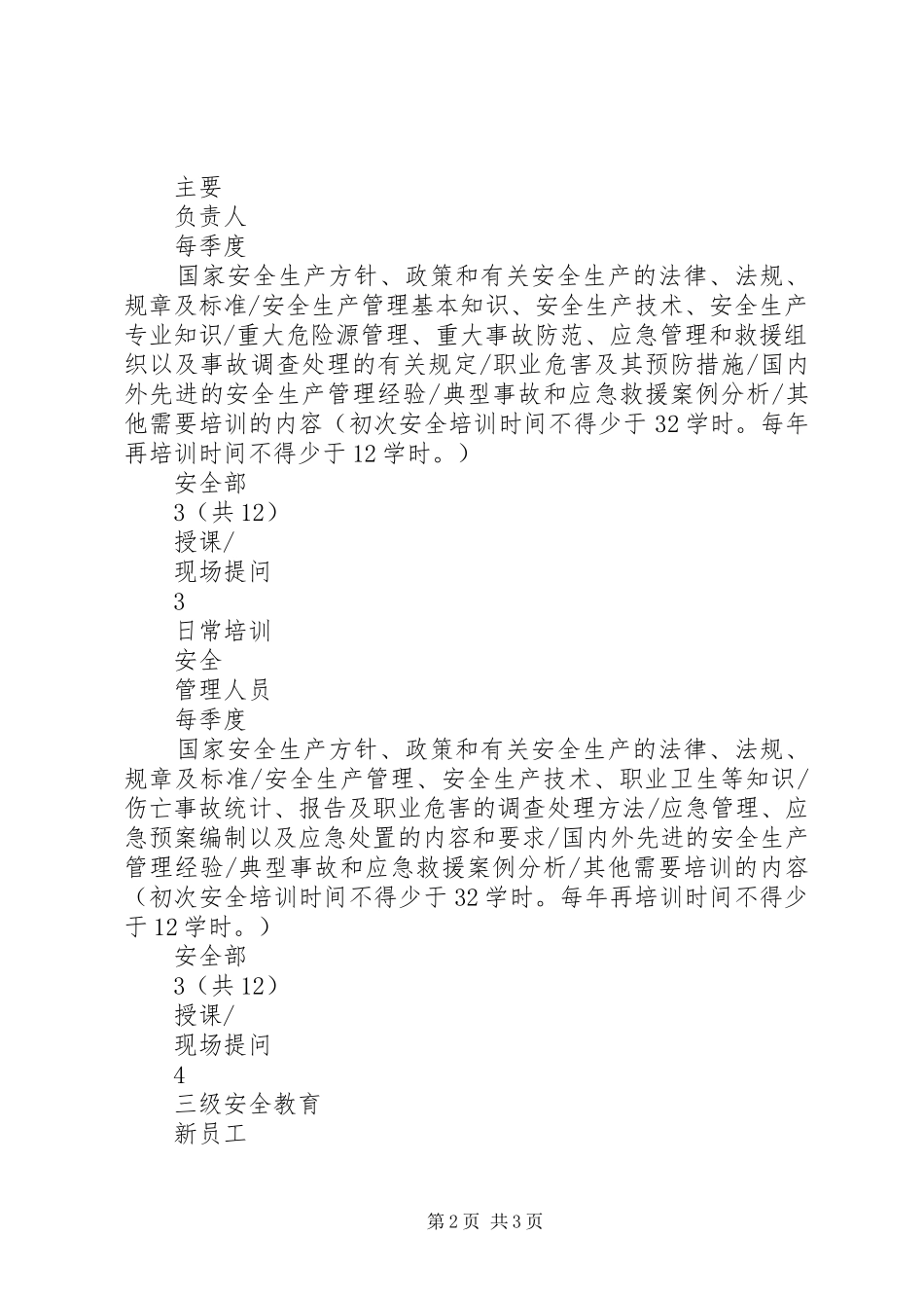 XX年年度安全培训计划表_第2页