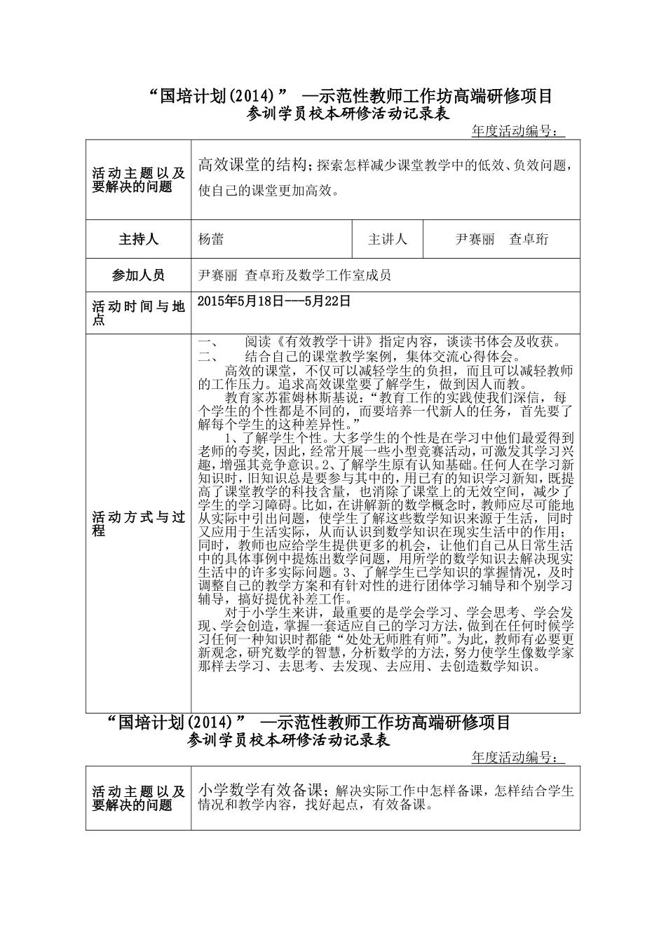 尹赛丽校本教研活动记录表_第1页
