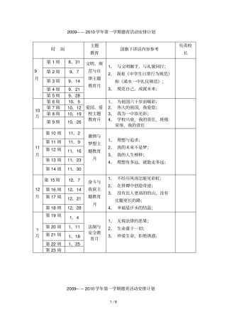 中学各级德育主题表一学期