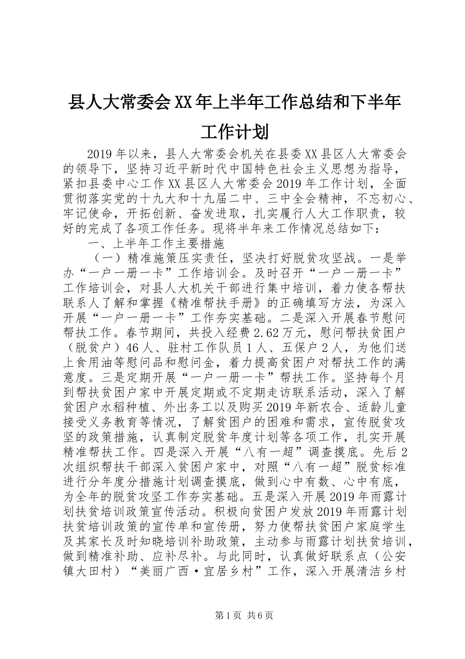 县人大常委会XX年上半年工作总结和下半年工作计划_第1页