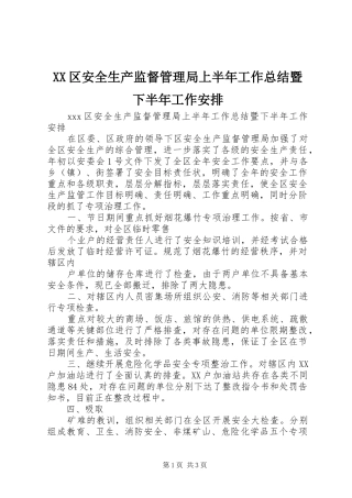 XX区安全生产监督管理局上半年工作总结暨下半年工作安排
