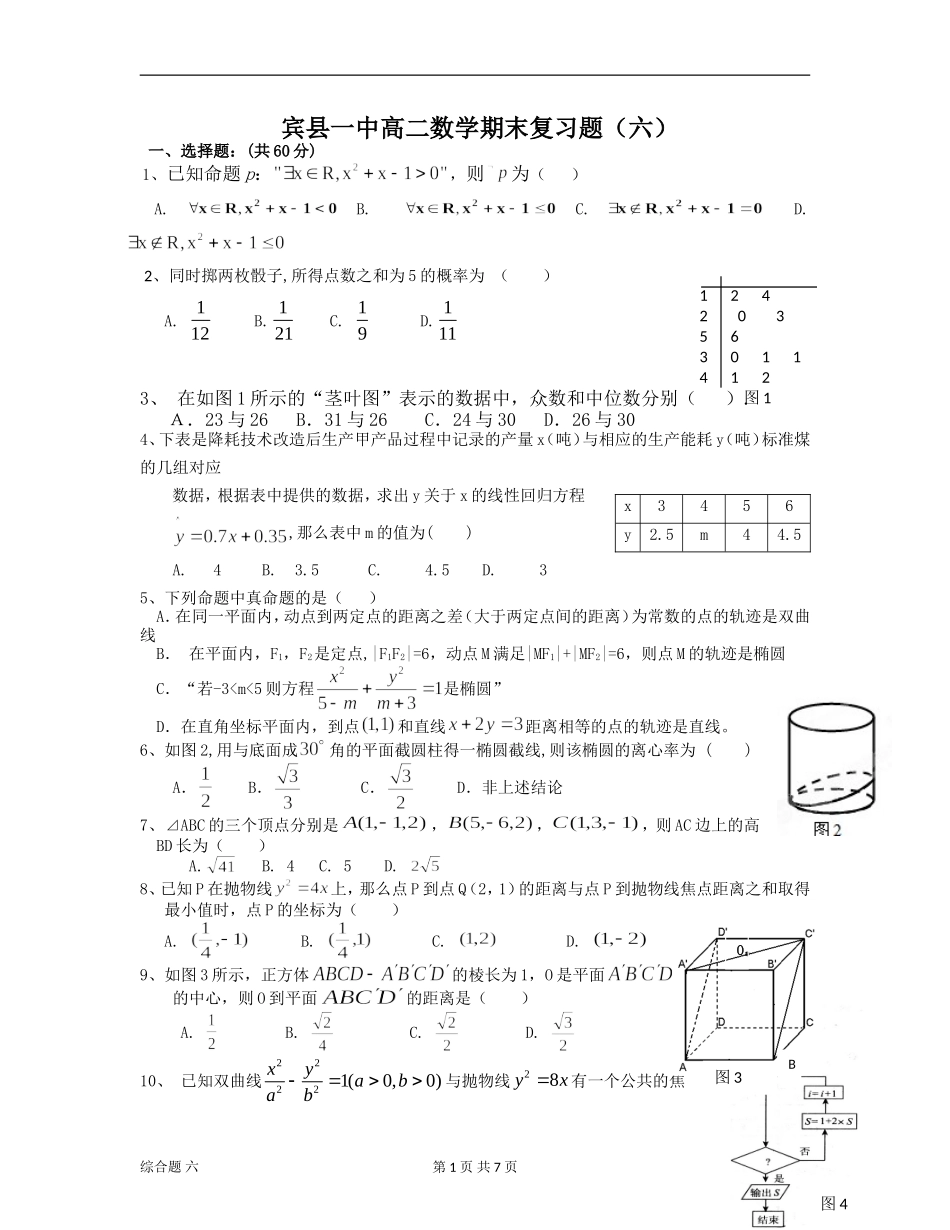 宾县一中高二数学期末复习题liu_第1页