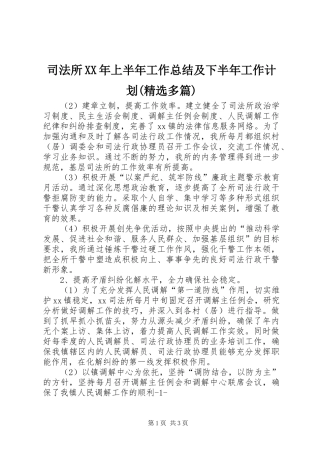 司法所XX年上半年工作总结及下半年工作计划(精选多篇)_1