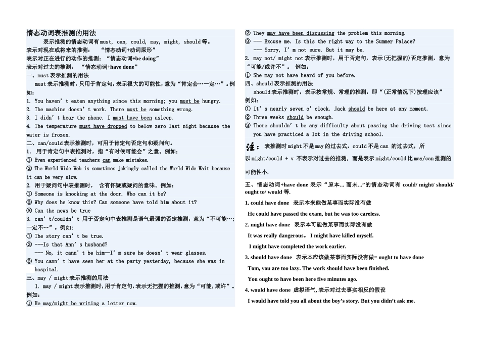 情态动词表推测的用法_第1页