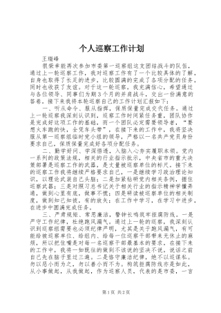 个人巡察工作计划