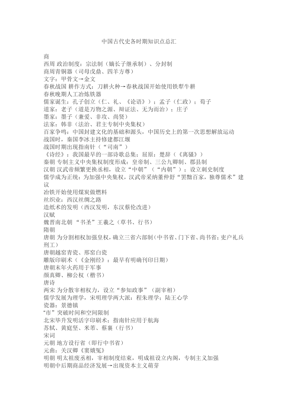 中国古代史各时期知识点总汇_第1页
