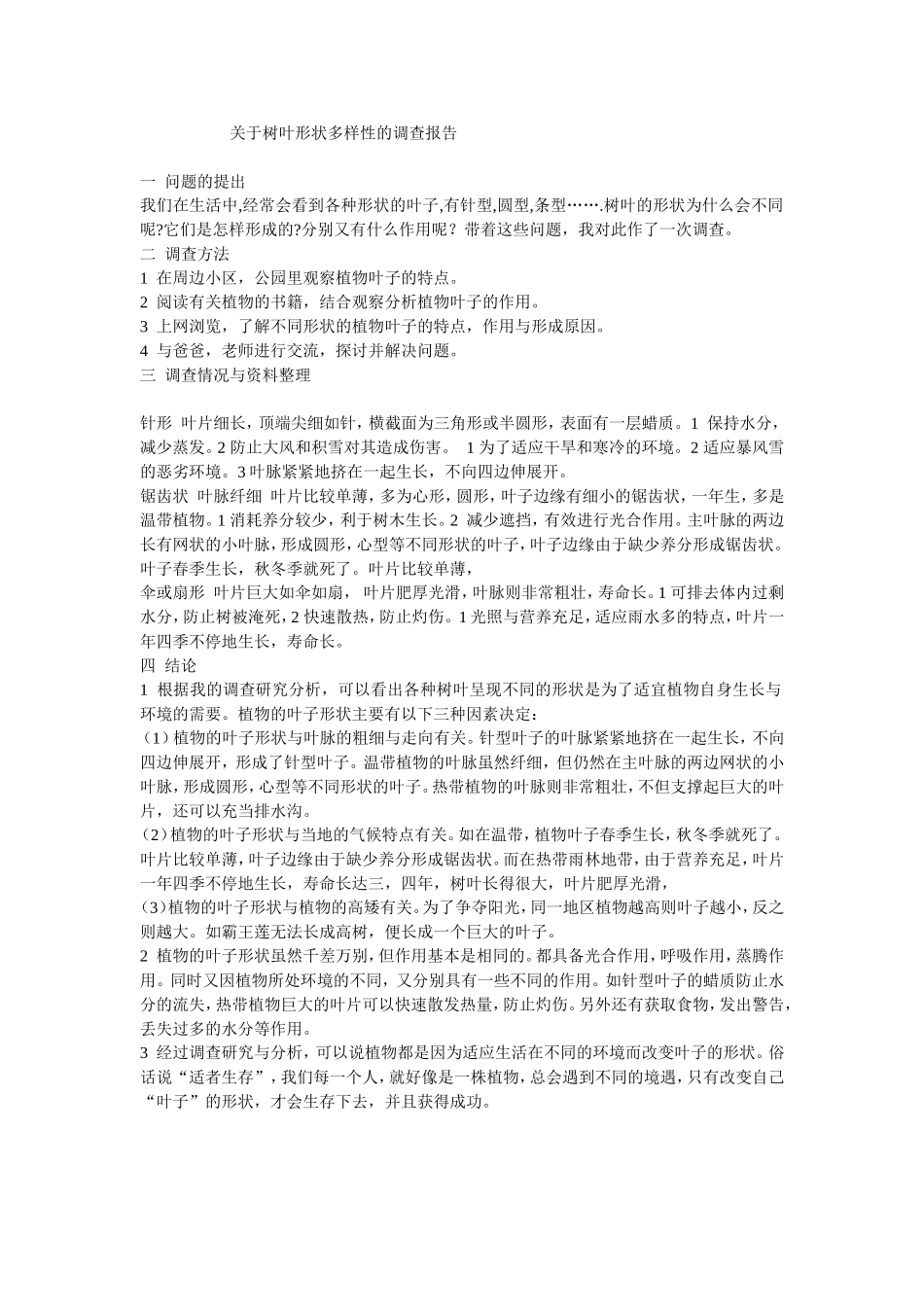 关于树叶形状多样性的调查报告_第1页