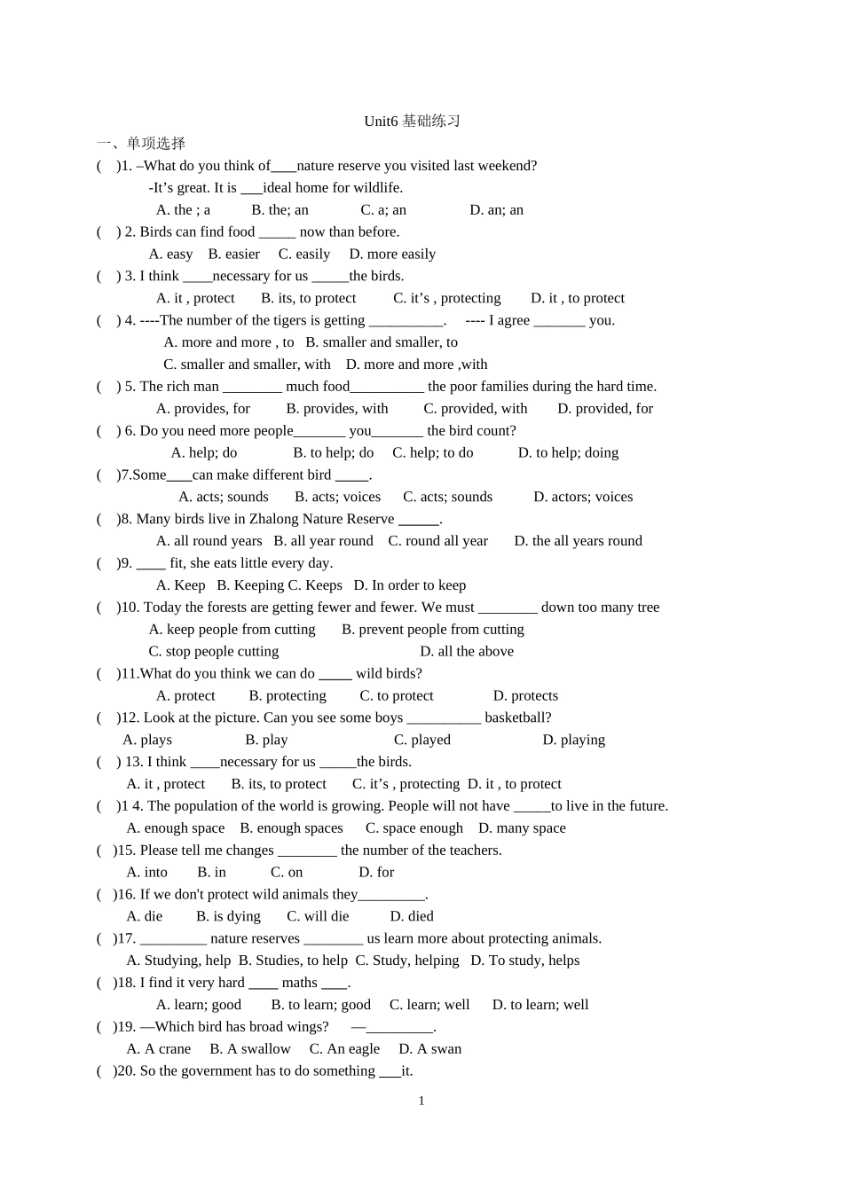 8A+unit6+复习题_第1页