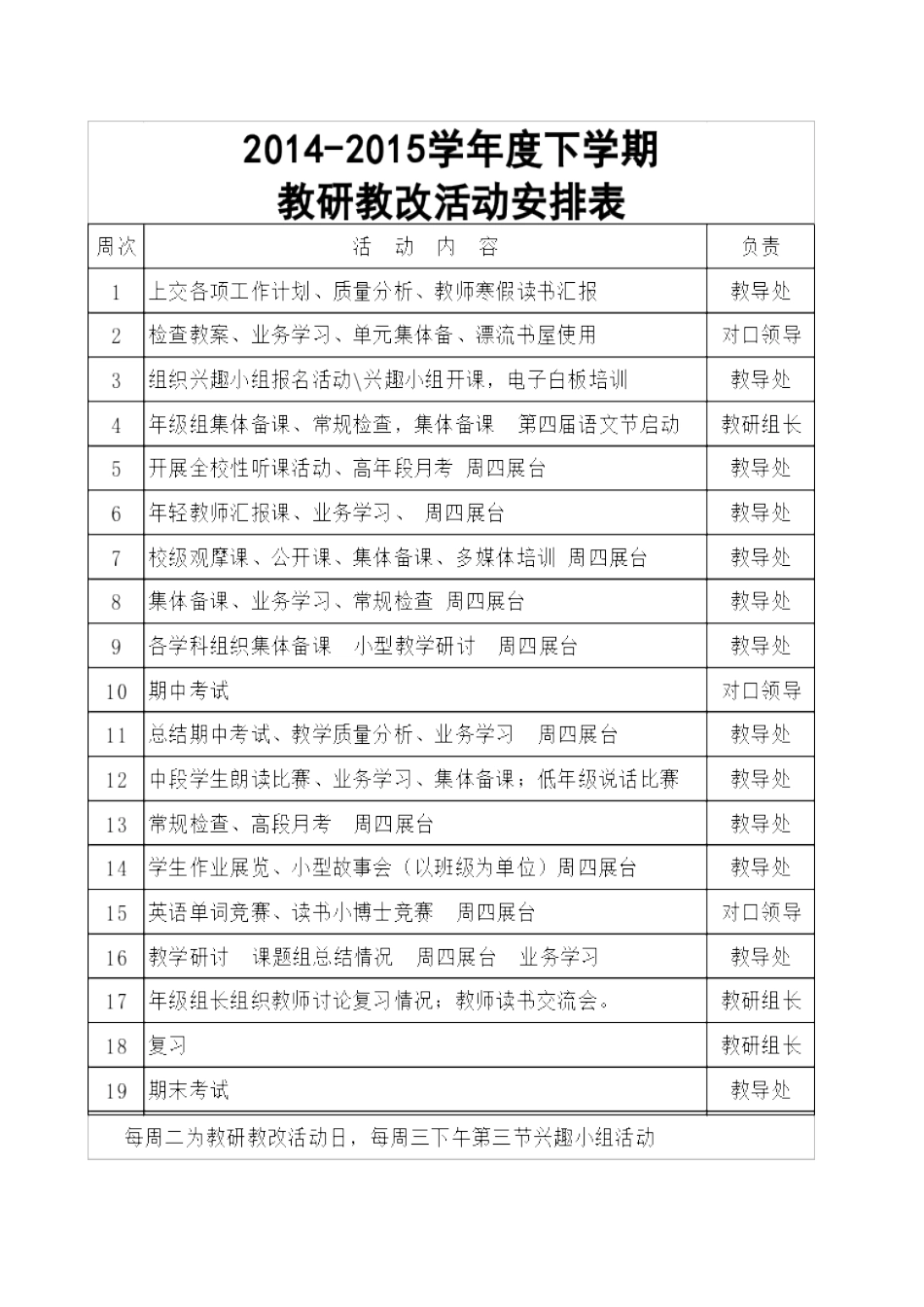 2015教研活动安排表_第1页