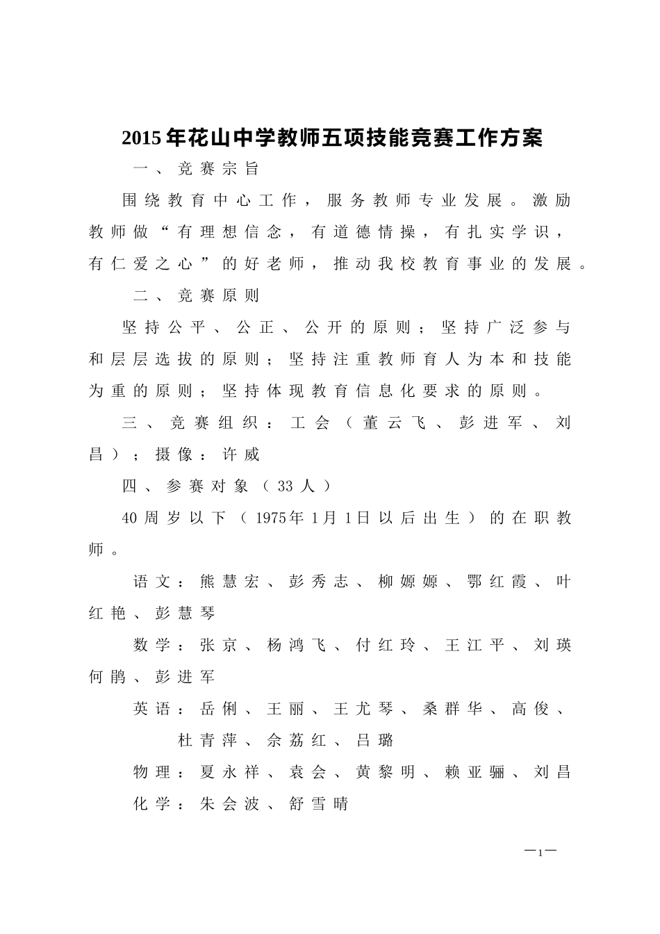 2015年东花山中学教师五项技能竞赛工作方案_第1页