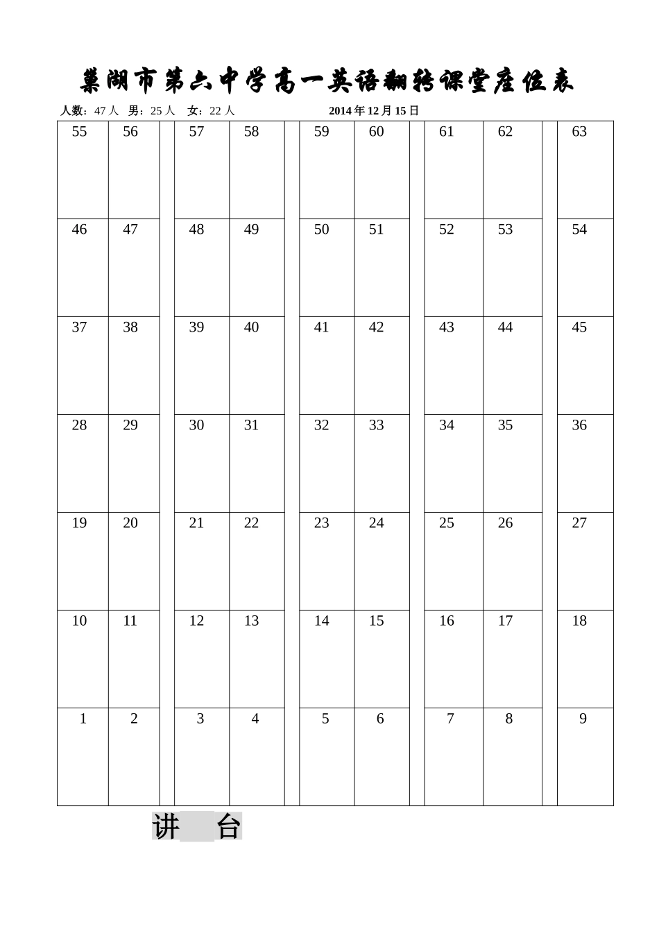 各种教室座位表模板_第1页