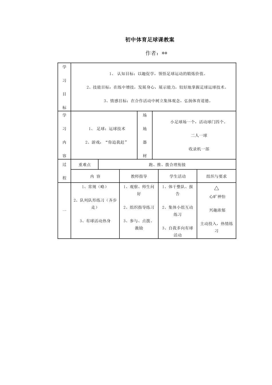 初中体育足球课教案_第1页