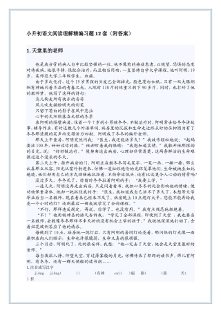 小升初语文阅读理解精编习题12套(附答案)