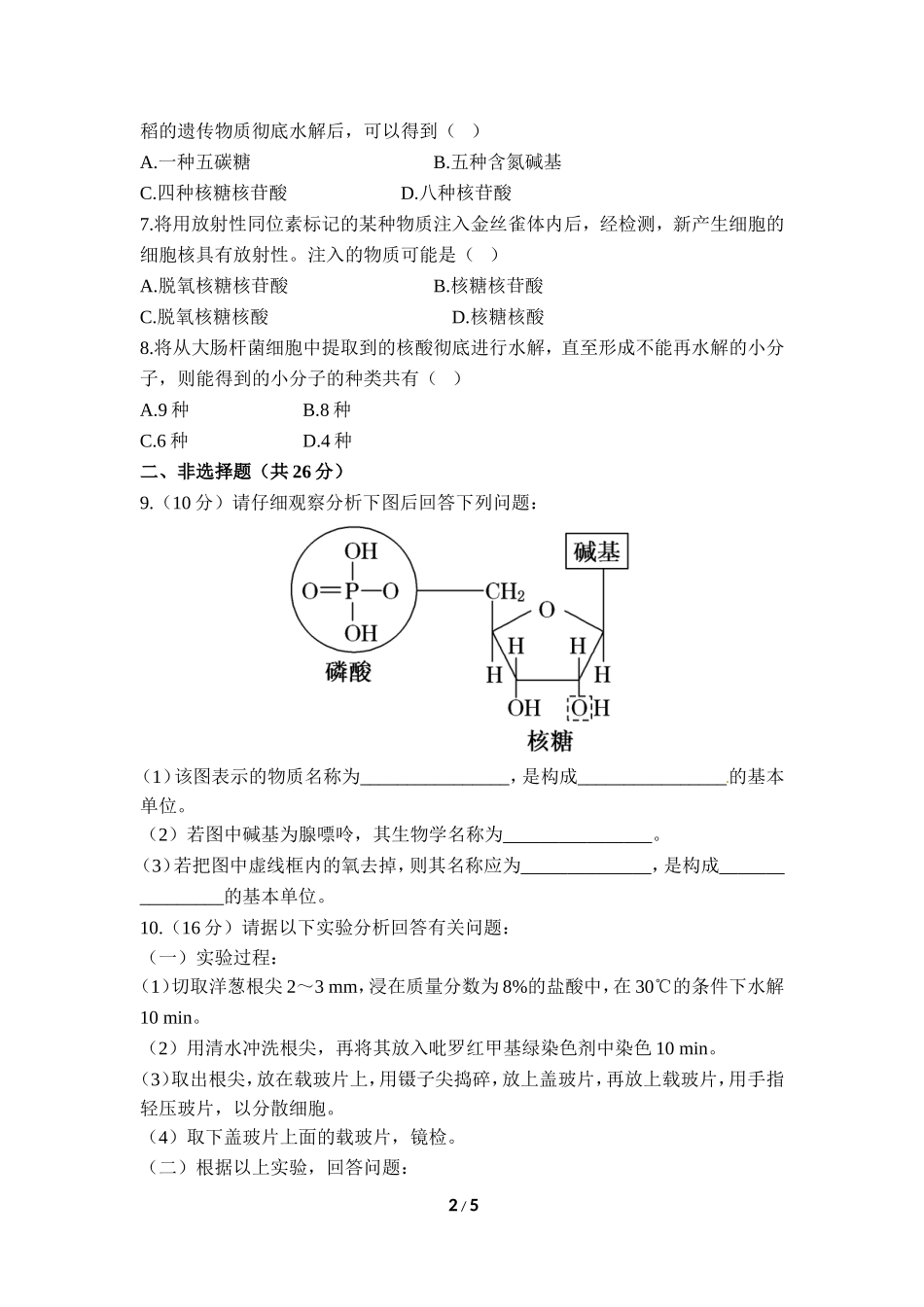 《遗传信息的携带者——核酸》课后训练_第2页