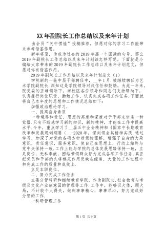 XX年副院长工作总结以及来年计划