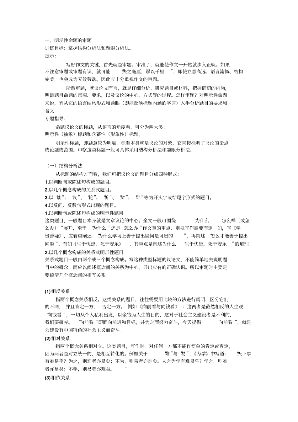 中学教育议论文写作点拨_第1页