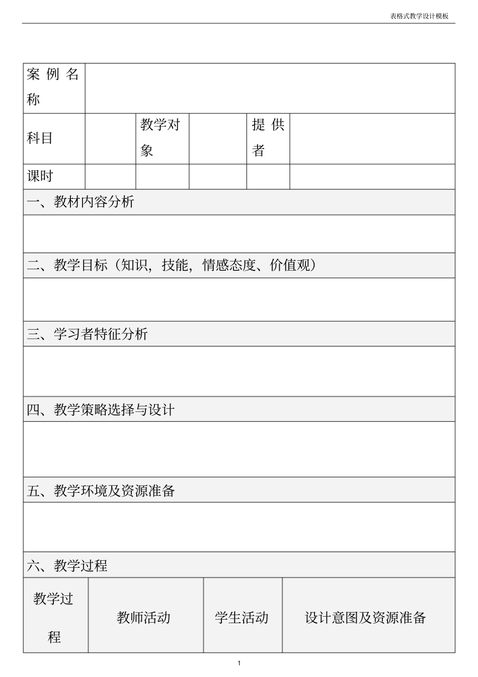 中学教育表格式教学设计方案模板_第1页