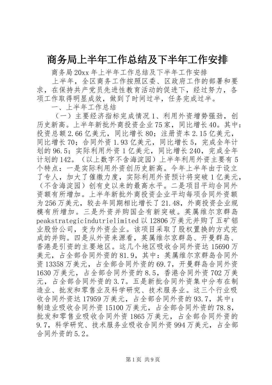 商务局上半年工作总结及下半年工作安排_1_第1页