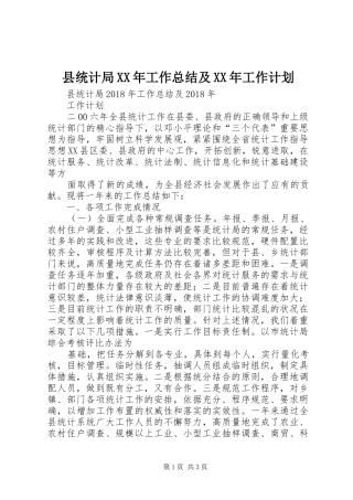 县统计局XX年工作总结及XX年工作计划