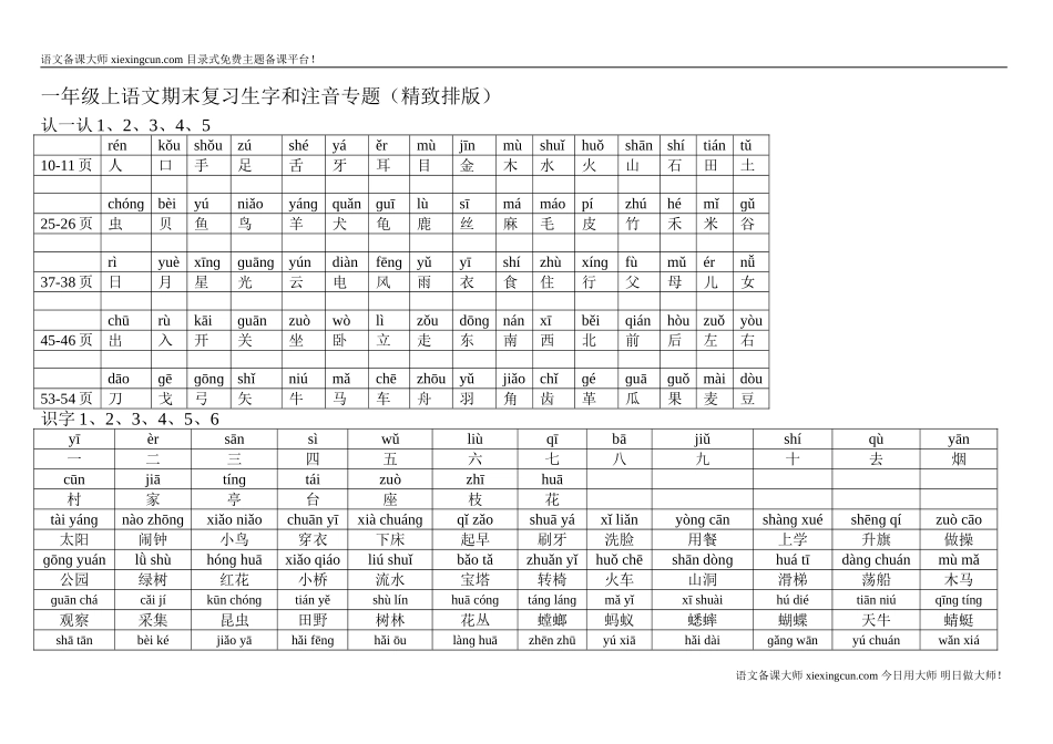 一年级期末复习生字和注音专题_第1页