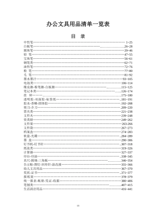 办公文具用品清单览表