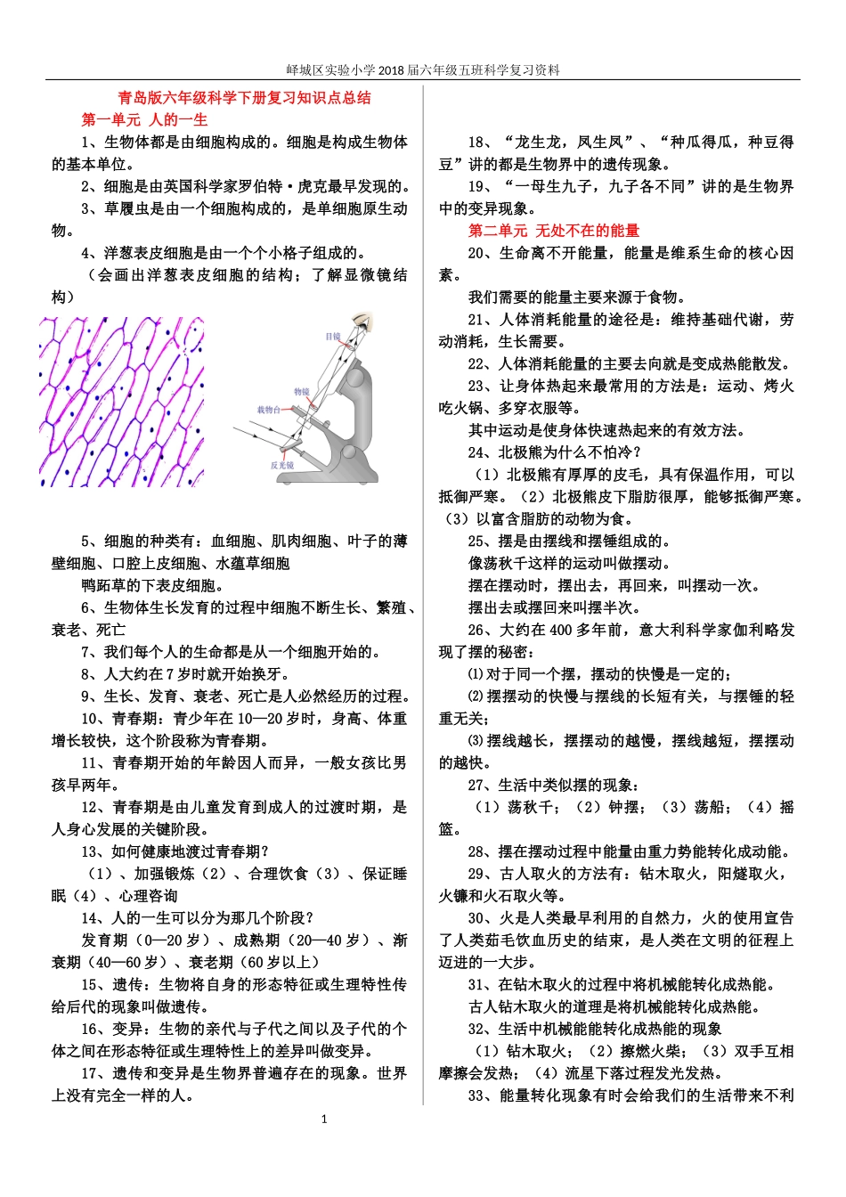2018青岛版六年级科学下册总复习资料_第1页