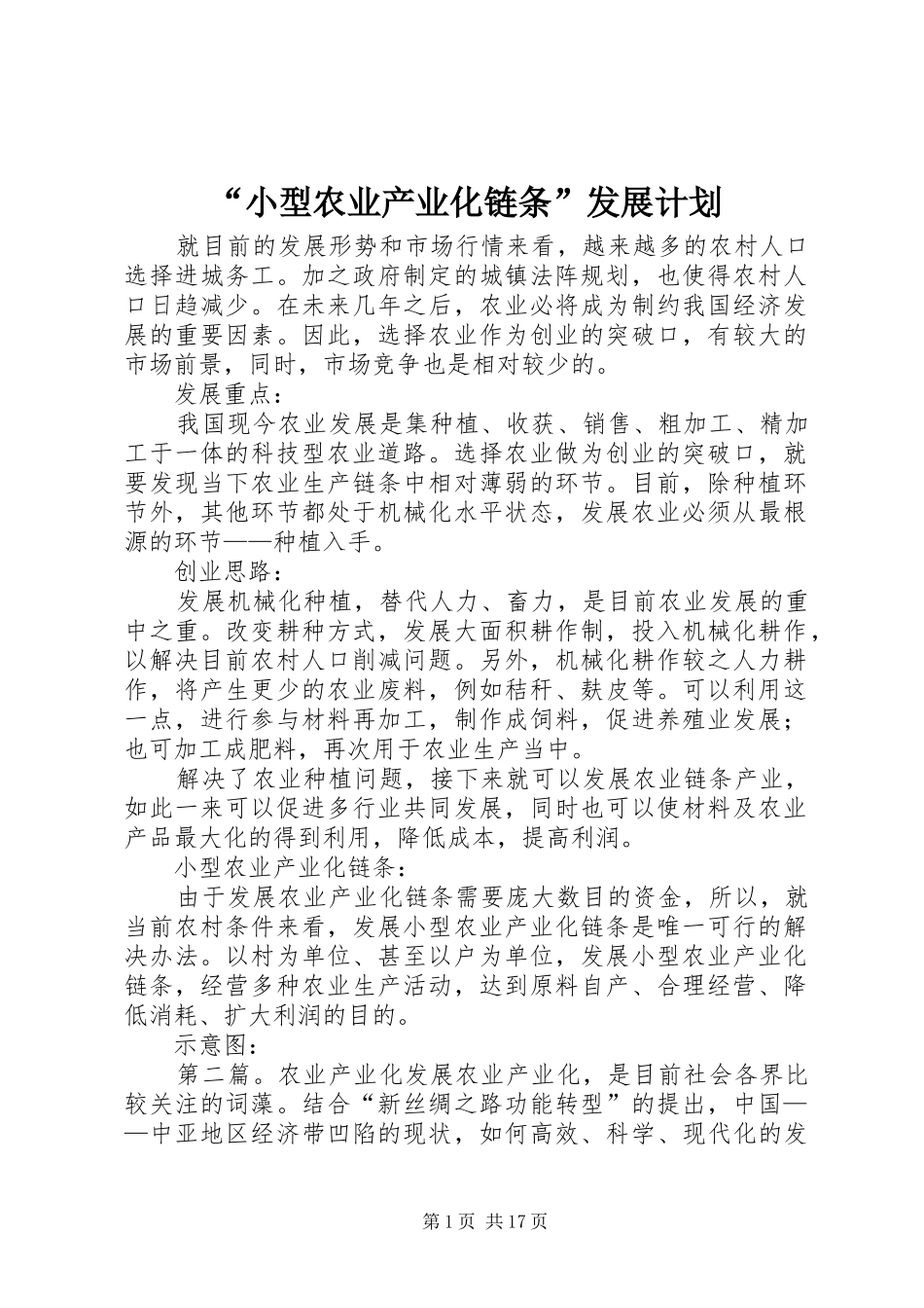“小型农业产业化链条”发展计划_第1页