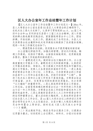 区人大办公室年工作总结暨年工作计划