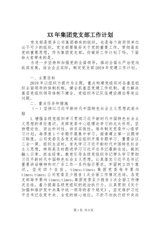 XX年集团党支部工作计划