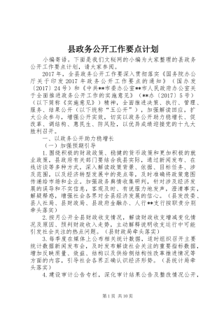 县政务公开工作要点计划