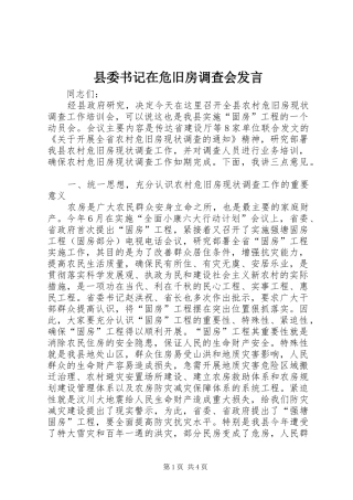 县委书记在危旧房调查会发言