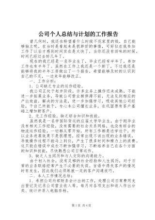 公司个人总结与计划的工作报告