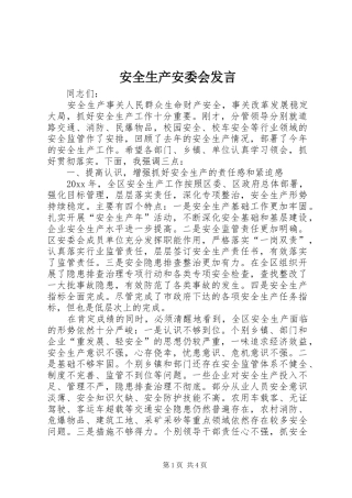 安全生产安委会发言
